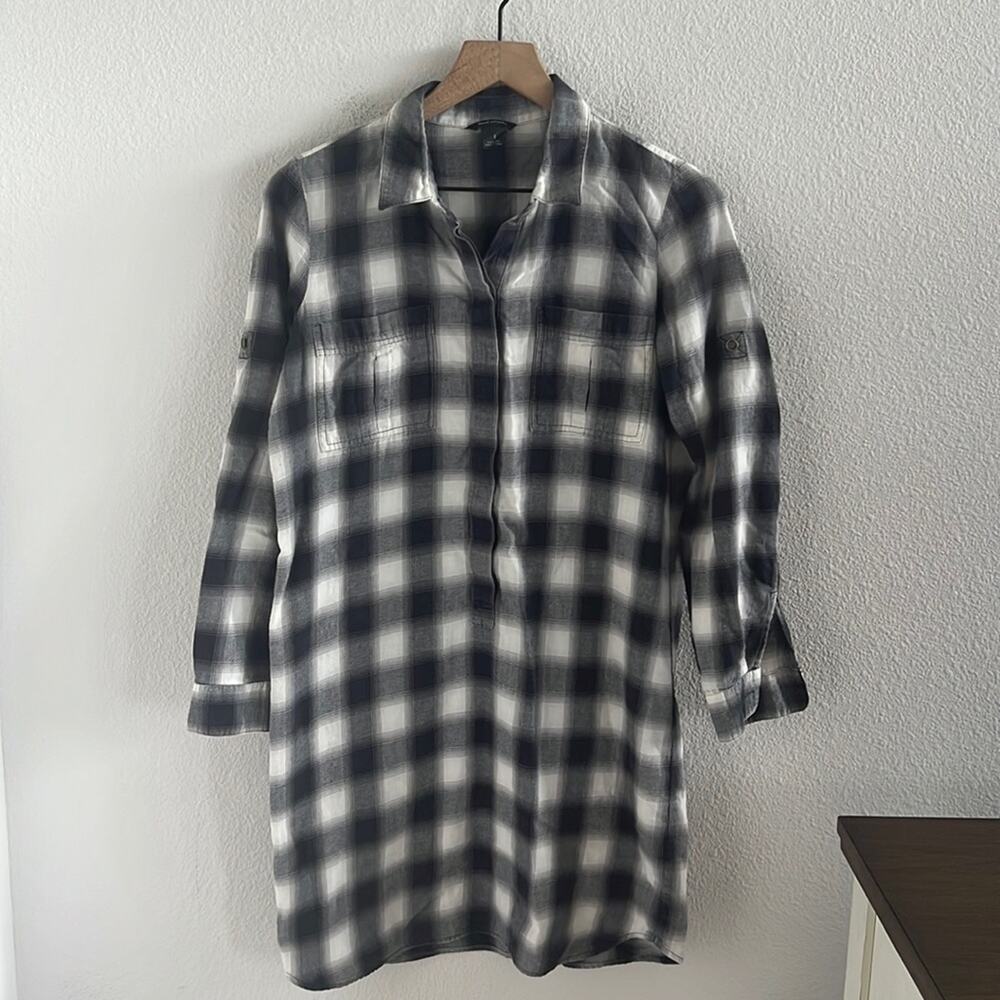 Club Monaco Flannel Plaid Shirt Dress 100% Cotton 2